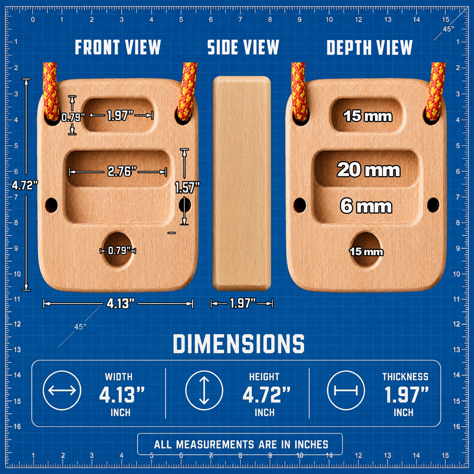 Portable AEVORN hangboard dimensions and grip depth information