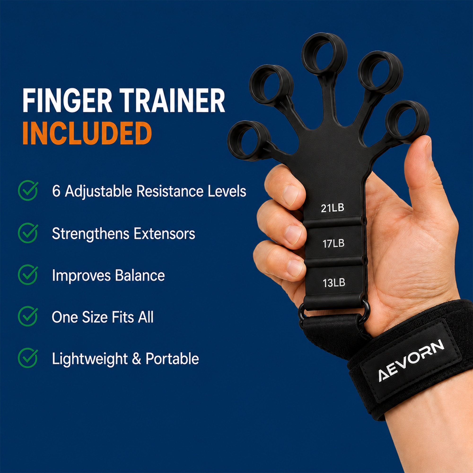 Included adjustable AEVORN finger trainer