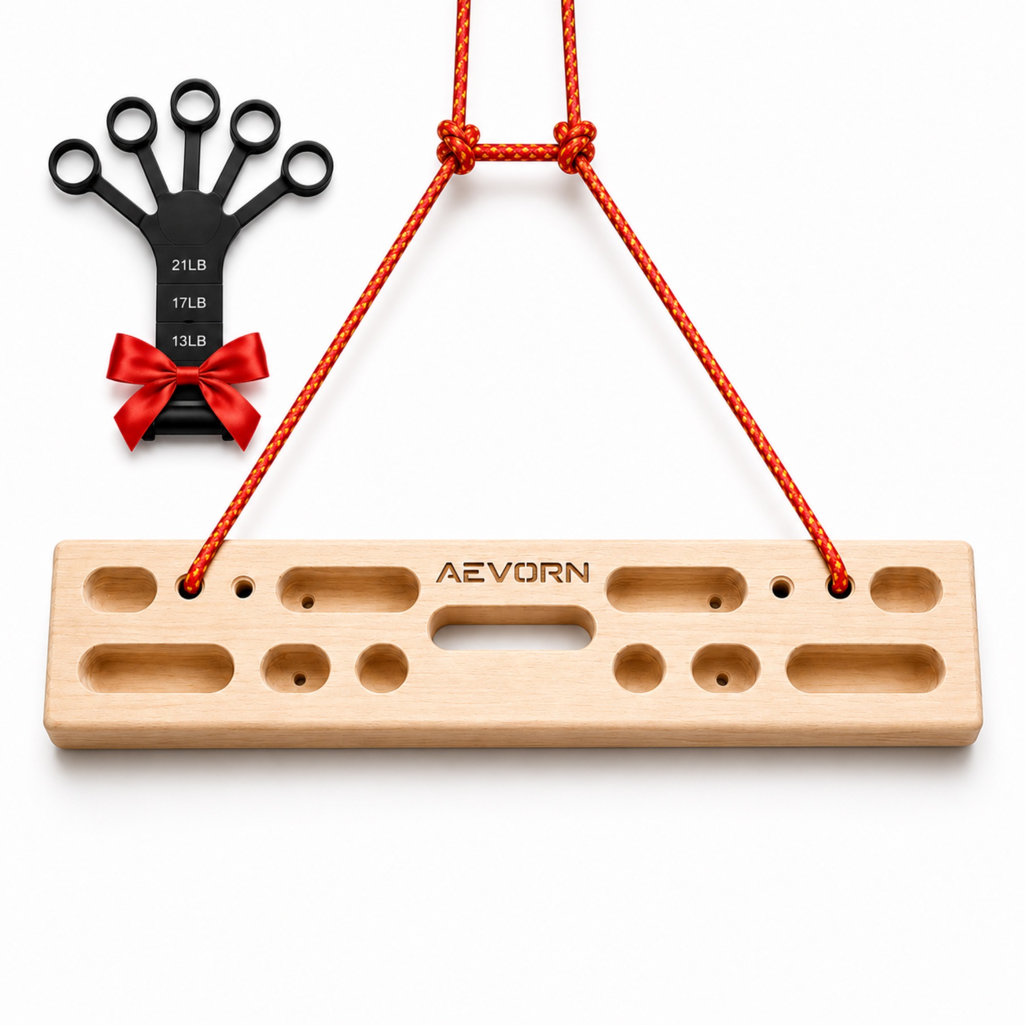 AEVORN full-size wooden grip training hangboard with rope and finger trainer